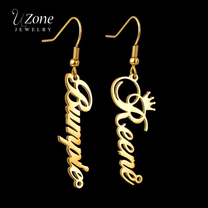 UZone New Fashion Stainless Steel Custom Name Drop Earrings Personalized Letter Dangle For Women Birthday Gift Jewelry | Украшения и