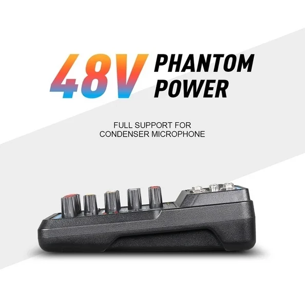 4/6 каналов аудио миксер звук микшерная консоль с Bluetooth USB Запись 48В фантомный