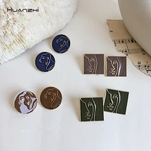 HUANZHI Новинка S925 Серебряная игла глянцевое покрытие Геометрическая круглая квадратная линия человеческое лицо серьги гвоздики для женщин девушек вечерние подарок