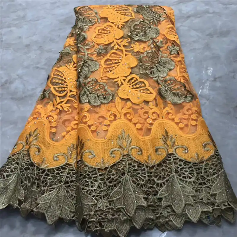 

2019latest lace fabric African French Net Mesh Lace with stones fabric for Nigerian Evening Dresses Winn323n Orange