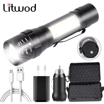 

LED Flashlight CREE XM-L T6 COB Zoomable Torch Rechargeable Lantern Built-in Battery for Camping Light Aluminum 10W High Quality