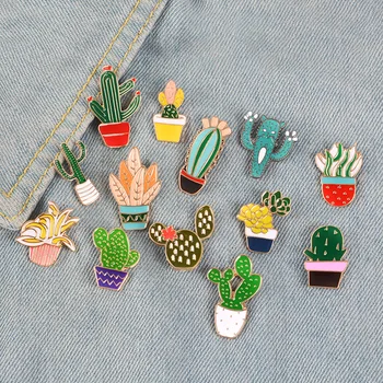 

Cute Cactus Badge Plant Potted Collar Shoe Lips Enamel Brooch Coconut Tree Leaves Decorative Cartoon Pins Bag Badge Clothing