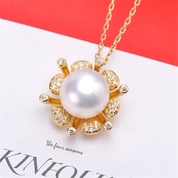 

S925 Sterling Silver Flash Design Pearl Pendant Holder Women DIY Pearl Pendant Components Silver Gold Color