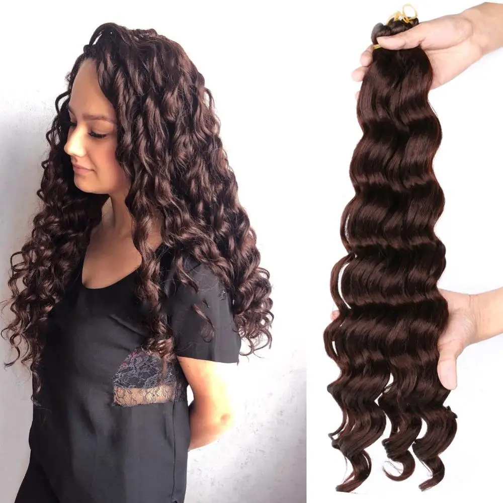 

Ombre Braiding Hair Extensions 20 Inch Deep Wave Hair Natural Black Brown Bug Synthetic Crochet Braids 80g/Pack