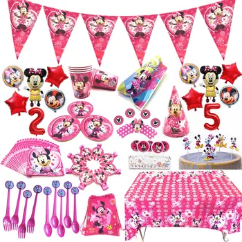 

High Quilty Pink Minnie Mouse Party Supplies Baby Girl Happy Birthday Kids Party Decoration Disposable Tableware Set Suppliers