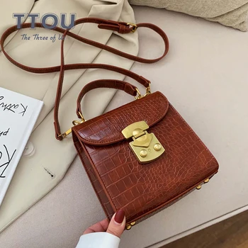 

Retro Stone Pattern PU Leather Crossbody Bags For Women High Street Shoulder Bags Solid Color Designer Messenger Top-Handbags