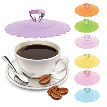 

Reusable Silicone Cup Cover with Artificial Diamonds Anti-dust Thermal Insulation Cup Lid Seals Heat-resistant Mugs Cover Tools