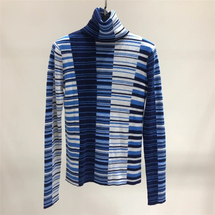#^Special Price Brand Fashion Women's High-end Luxury Winter Blue Striped Cashmere Turtleneck Sweater #^Special Price Brand Fashion Women's High-end Luxury Winter Blue Striped Cashmere Turtleneck Sweater