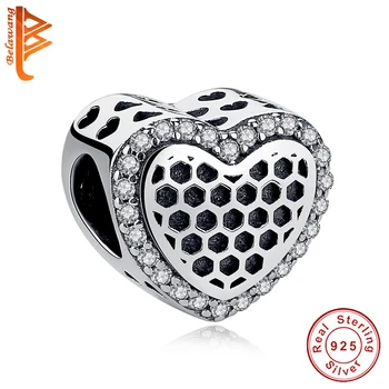 

2019 New Solid 925 Sterling Silver Clear CZ Heart Geometric Charms fit Crystal Necklace Bracelet Women Authentic Jewelry Gift