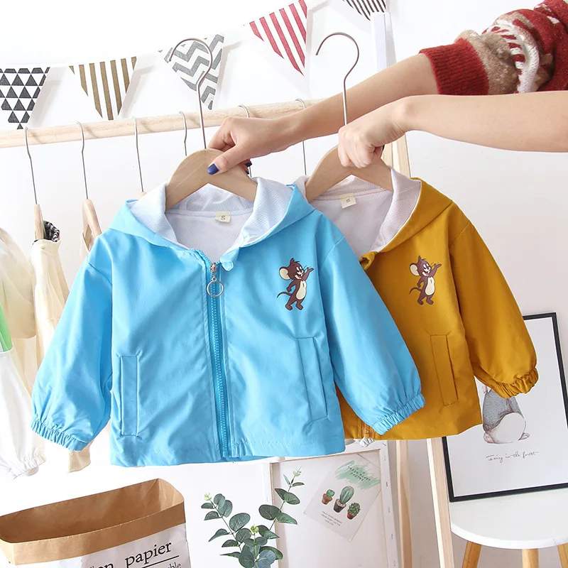 

2020 Spring And Autumn Children Baby Kids' Overcoat Tops Korean-style Cartoon Cat And Mouse Trench Coat One-Piece