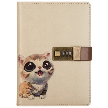 

B6 Cute Notepad Notebook Secret Diary Memos Planner Agenda Notebook Pu Leather Sketchbook with Lock Office School Student Passwo
