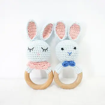 

Baby Wooden Teether Ring DIY Crochet Bunny Rattle Soother Bracelet Molar Toys P31B