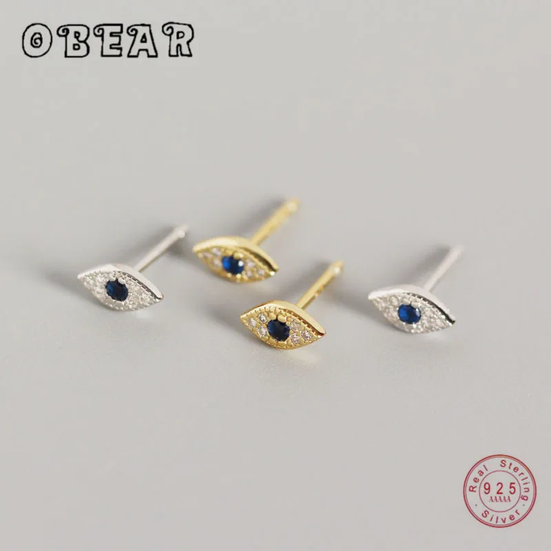 

OBEAR 100% 925 Sterling Silver Mini Zircon Blue Eyes Evil Eyes Small Stud Earrings for Women Fashion Jewelry