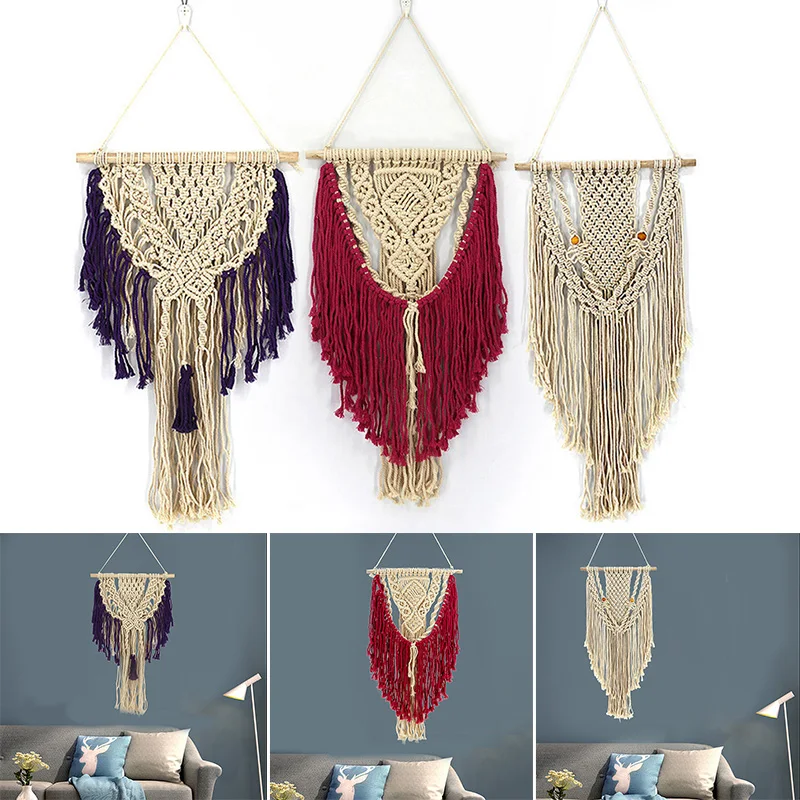 Из горного хрусталя, гобелен из макраме стене висит Boho Chic ткачество домашний геометрический художественный Декор красивая квартира декор комнаты в общежитии