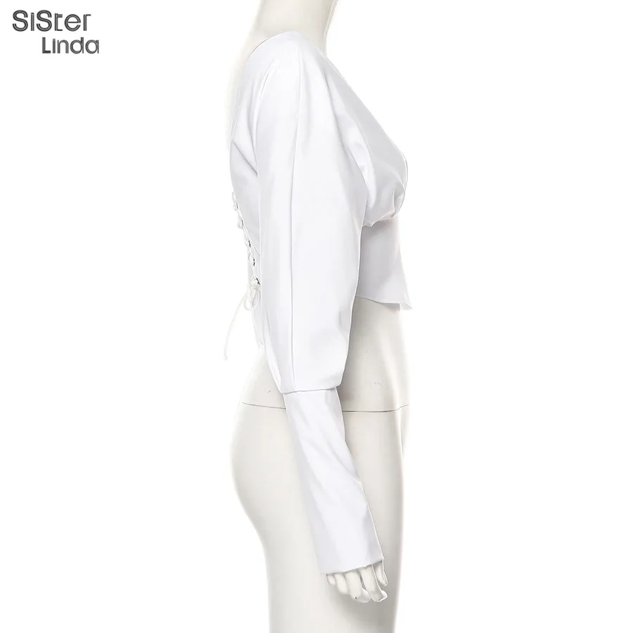 Sisterlinda/пикантные Модные женские рубашки-топы, короткий топ с длинными рукавами, Mujer, новинка года, осенняя футболка, женская тонкая дикая футболка