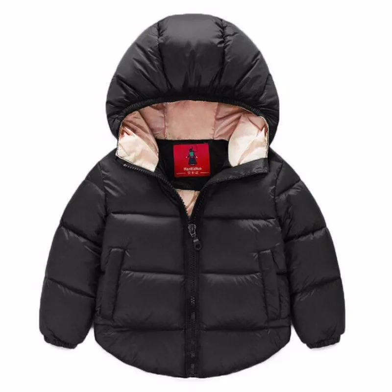 Куртки для маленьких мальчиков и девочек одежда для малышей Детские пальто с капюшоном г. Зимняя теплая хлопковая куртка для малышей Верхняя одежда для малышей - Цвет: Черный
