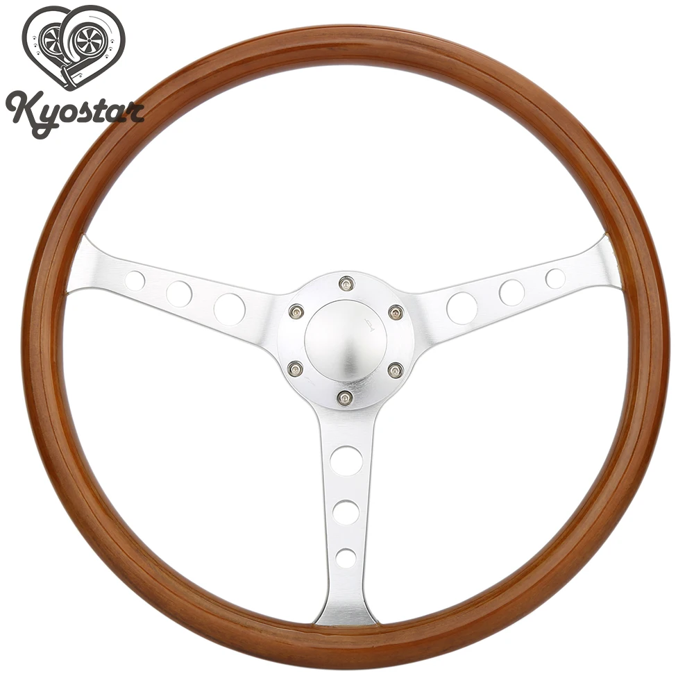 350mm Wood Steering Wheel Silver spoke Wood 3 hole1