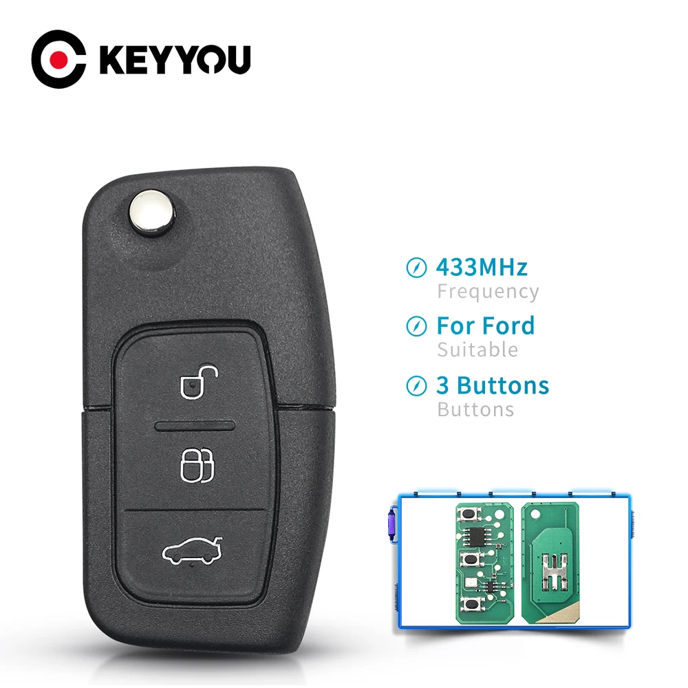 Folding Remote Key 3 Button for Ford Focus Mondeo Fiesta 433MHZ 4D60 Chip FO21 