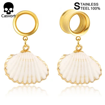 

Casvort 2 pièces 2020 New Scallop D'oreille En Acier Inoxydable Cool Style Oreille Tunnel Cintres Bijoux De Corps