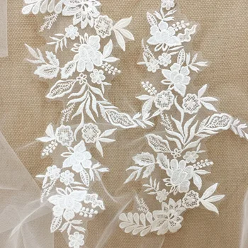 

Rayon material Ivory embroidery lace patches, lace appliques 10 pieces=5 mirror pairs, brides gowns lace good quality