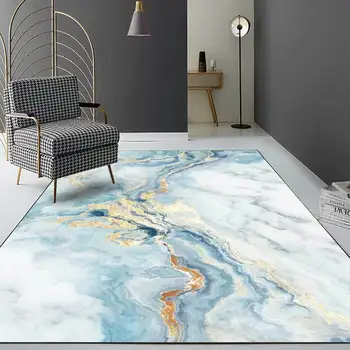 

Fashion Modern Light Luxury Abstract Light Blue Gold White Marble Living Room Bedroom Bedside Carpet Floor Mats
