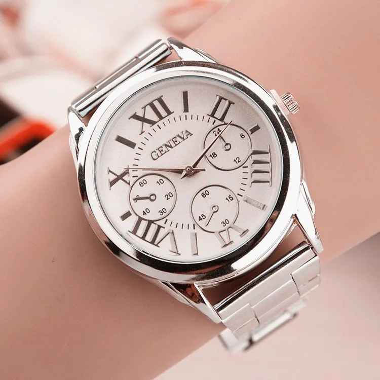 Evershine 3 Eyes Gold Geneva Casual Quartz Watch Women Stainless Steel Dress Watches - Image 3