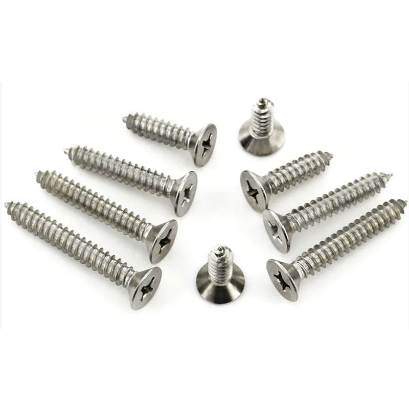 

GuHua 201 Stainless Steel Cross Countersunk Head Self-tapping Screw Long Screw KA Philip's Flat Head Tapping Screws M3M4M5 50pcs