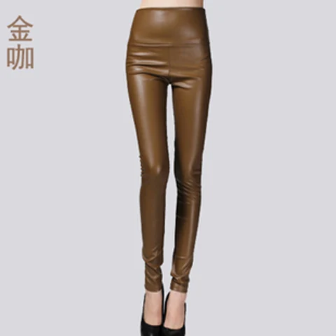 Golden coffee color Осенне-зимние женские тонкие бархатные брюки из искусственной кожи женские сексуальные эластичные Стрейчевые искусственная кожа прилегающие брюки-карандаш женские плотные брюки - Цвет: Golden coffee color
