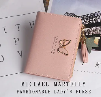 

Fashion New Women's Wallet pu leather women Short paragraph Zipper Wallet female purses Butterfly cute tassel clutch bag black