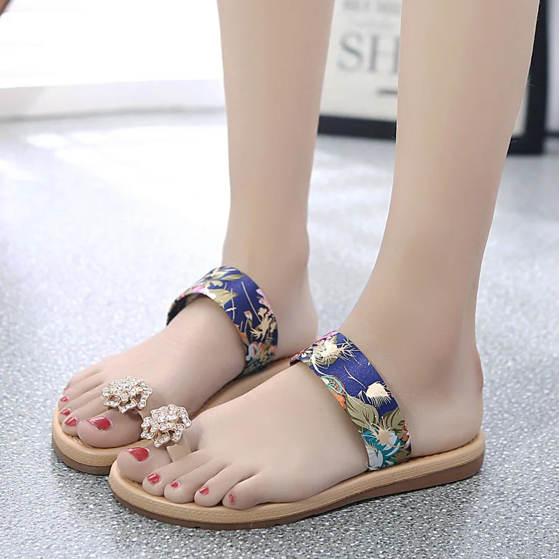 

2018 Summer New Style Floral Bead Fashion Flat Split Toe Sandals Korean-style WOMEN'S Shoes WOMEN'S Slippers