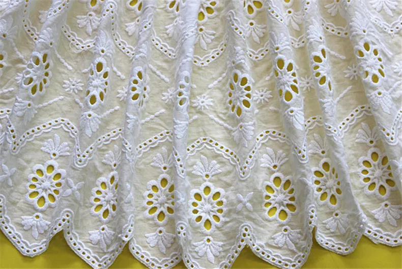 Новая белая хлопковая ткань ажурная вышивка кружевная ткань ручной работы сделай сам Одежда Аксессуары для шитья Ширина 132 см 1 ярд