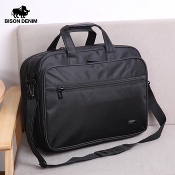 

BISON DENIM Canvas Handbag Male 15.6" laptop Travel Carrying Case Multipurpose Waterproof Notebook Briefcase Shoulder Bag N2822