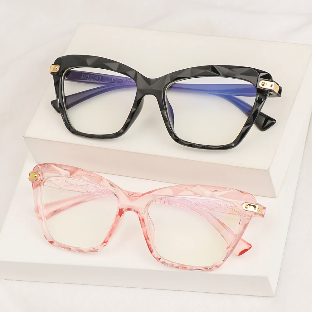 2021 Square Women Reading Glasses Oversized Frame Anti Blue Light Cat Eye Eyeglasses Trending Design Optical Computer Glasses prescription blue light glasses