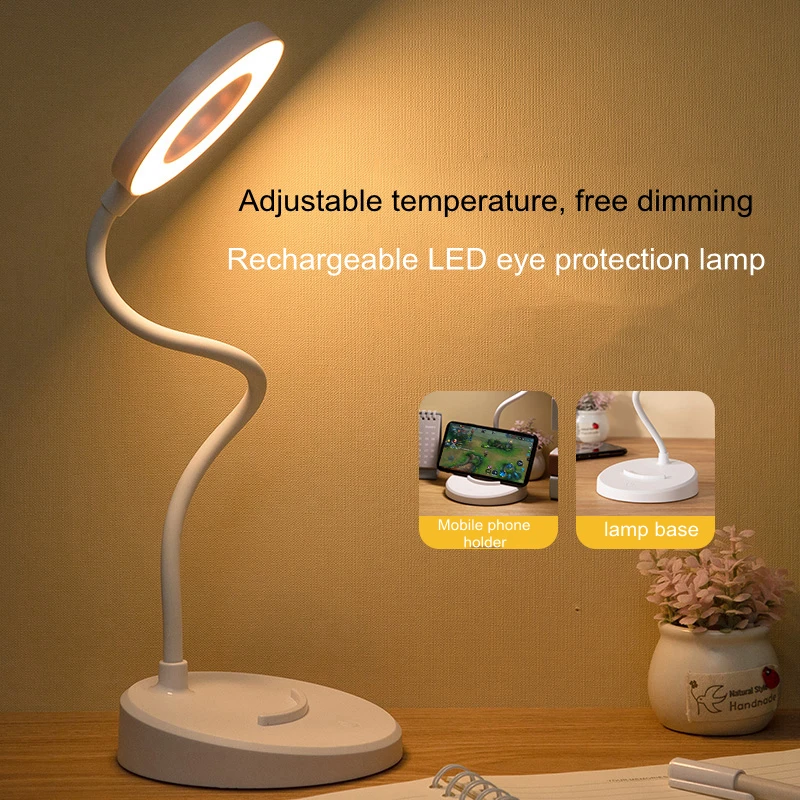Portable USB Rechargeable LED Folding Desk Lamp Eye Protection Touch Dimming Reading Phone Holder Table Lamp For Bedroom Office