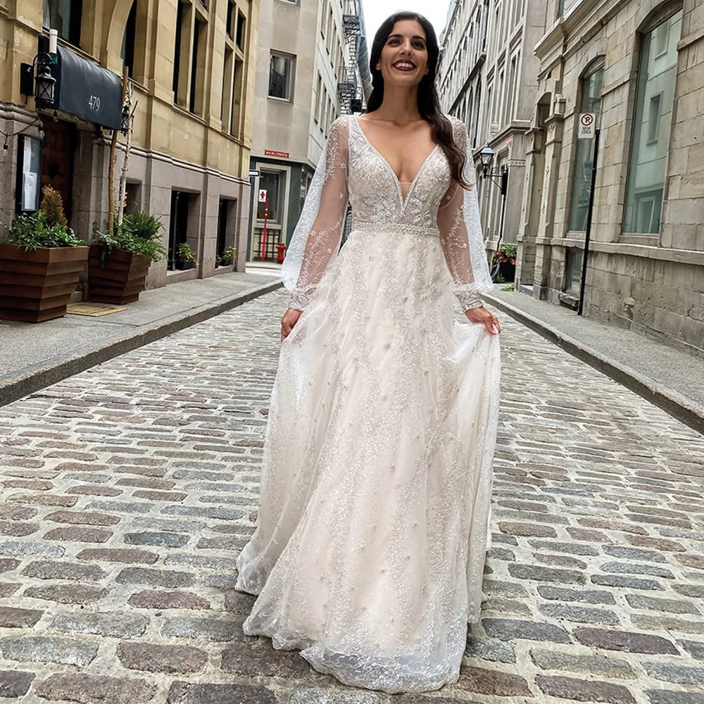 C2024-LSC78 Swarovski Crystal beaded wedding gown with sheer