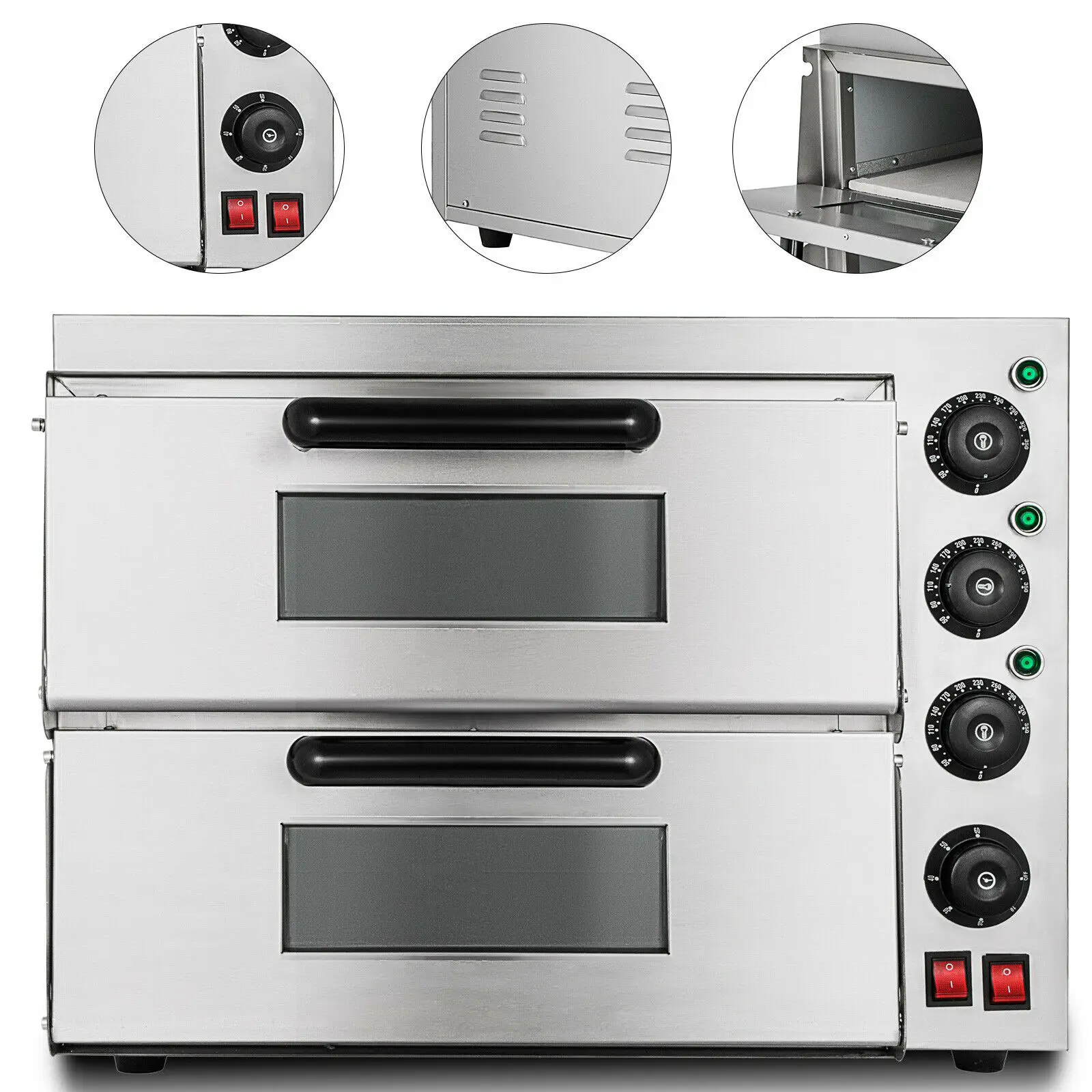 

Electric 3000W Pizza Oven Double Deck Cooking Restaurant Fire Stone Catering