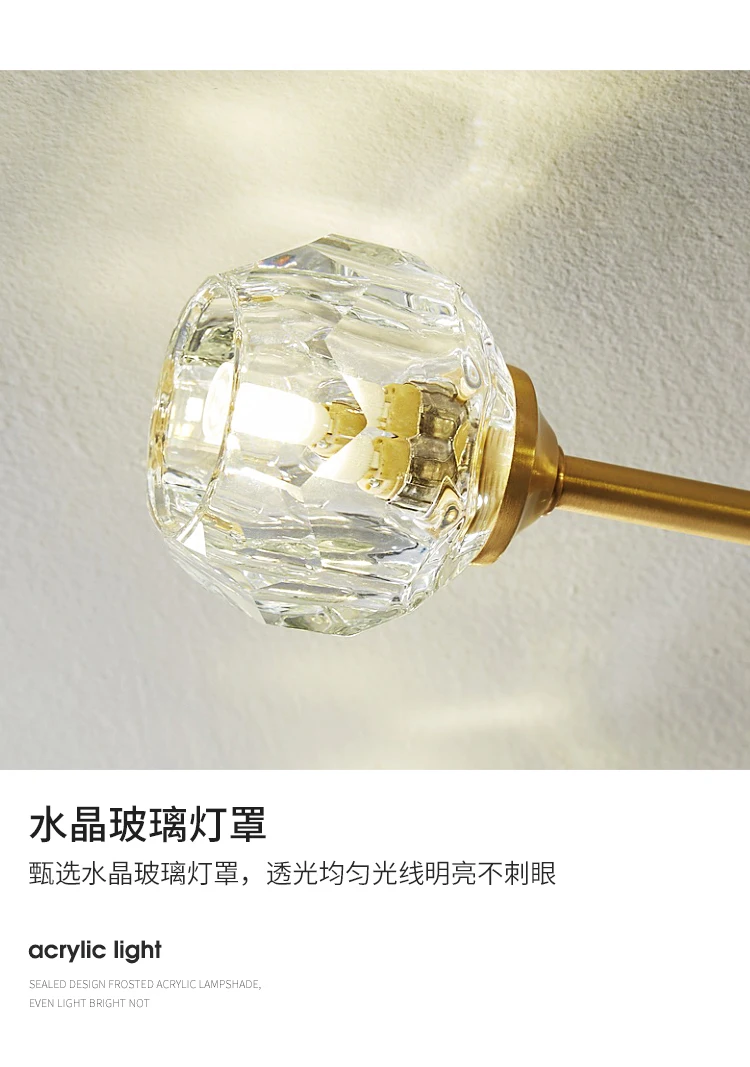 Modern luxury copper crystal ceiling lamp lighting American retro lamp restaurant golden luster molecular art ceiling lamp