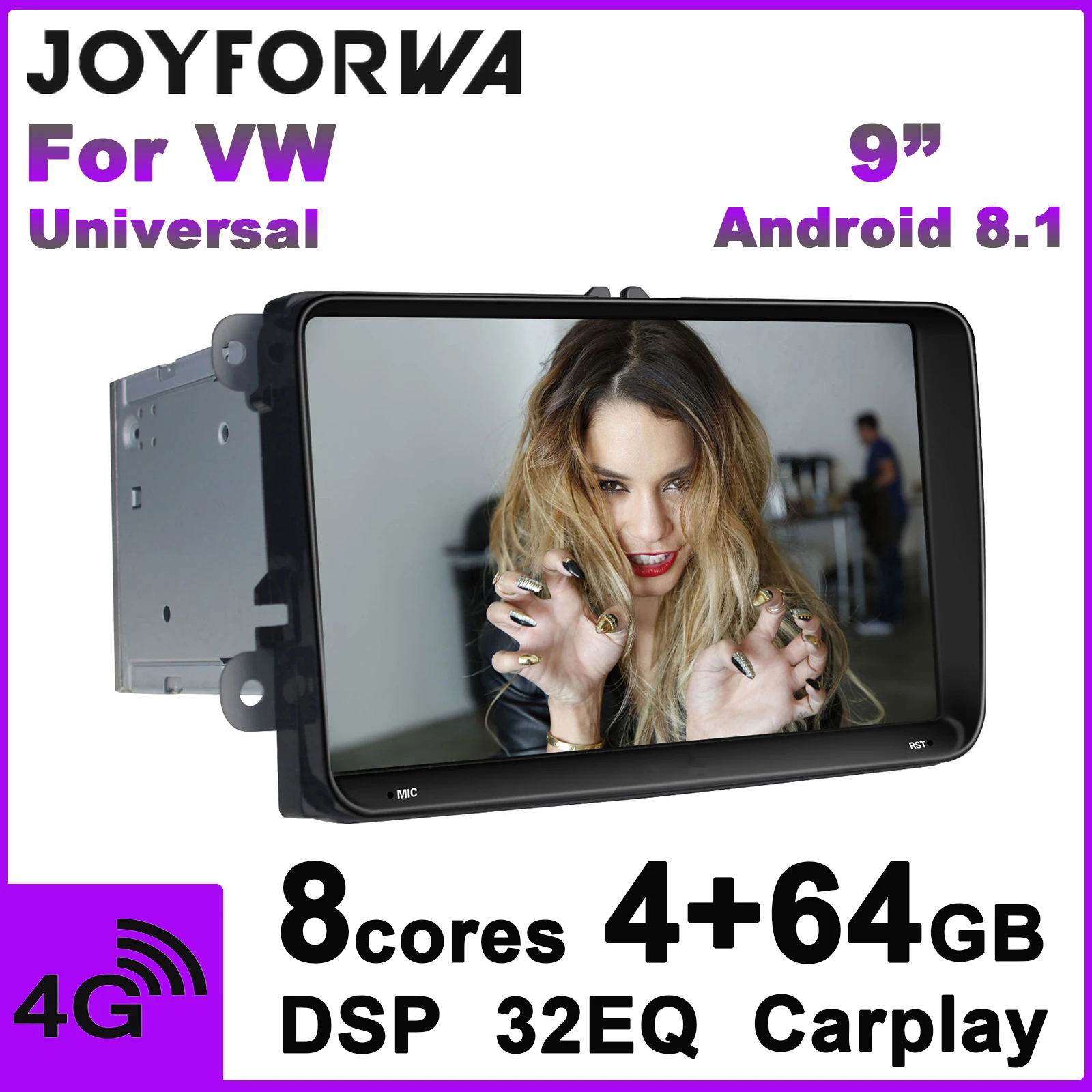 

9" 2Din Android 8.1 Stereo Car Radio Audio Head Unit GPS Subwoofer SIM Card DSP DVR Carplay For Skoda Seat VW Passat Polo Golf