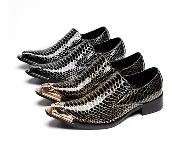 

British Style Party Men Dress Shoes Stripe Genuine Leather Formal Shoes Gold Silver Pointed Toe Business Shoes d2a1