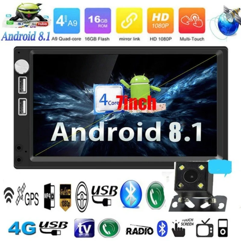 Android 8,1 4-х ядерный gps Wi-Fi 2Din 7in автомобильный стерео MP5 плеер AM FM RadioAutoradio+ Cam