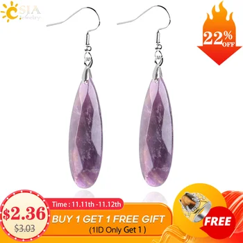 

CSJA Natural Stone Earrings Reiki Gem Stone Beads Dangle Hook Drop Earring Vintage Polygon 5 Color for Female Jewelry Gift E941
