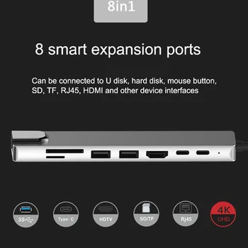 

8 In 1 Multiport Type C To USB-C 4K HDMI Adapter USB 3.0 Cable Hub