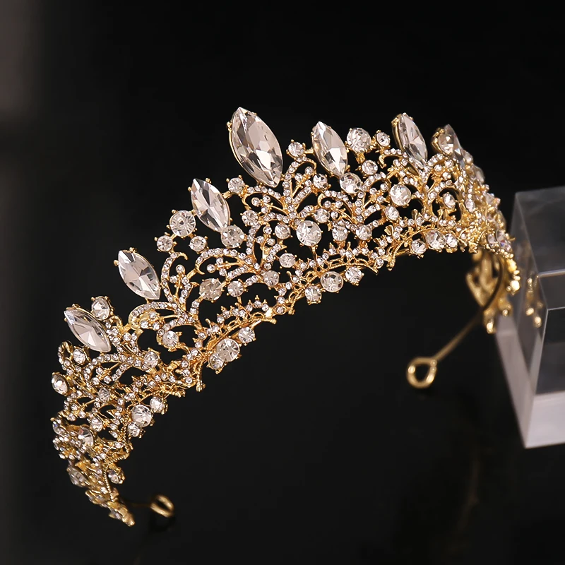 Gold Luxus Hochzeit Krone für Braut Strass Haarschmuck Geschenke Diademe Kristall Haarschmuck Frauen Stirnband Braut Kopf bedeckung – Detail 3
