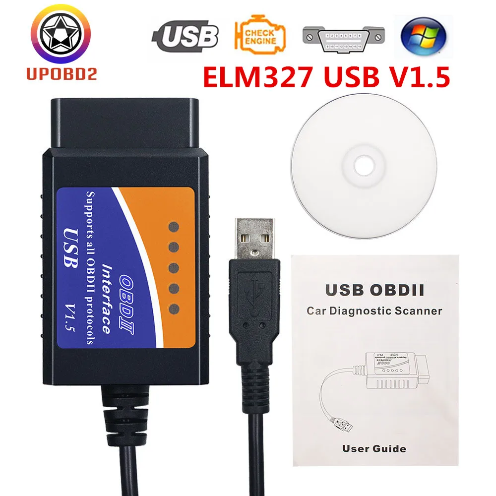 ELM 327 V1.5 USB OBDII автомобильный диагностический кабель ELM327 1,5 автоматический считыватель кодов obd 2 Интерфейс сканер для Windows Поддержка SAE J1850 PW