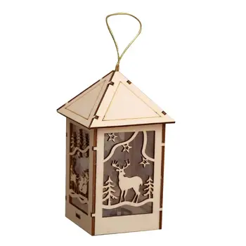 

LED Pendant Gift Cabin Chalet DIY Ornament Home Party Craft Glittery Luminous Christmas Tree Wood House