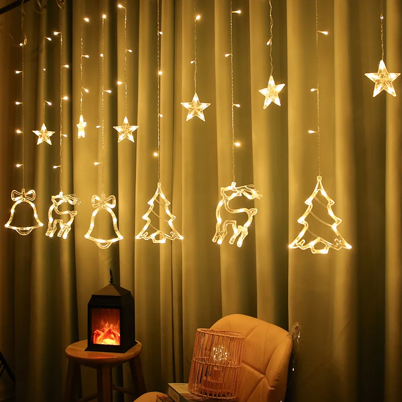 

Christmas Tree Elk Bell Lamp String Lights Fairy Garland Navidad Curtain Decor Christmas Decoration for Home Outdoor Noel Natal