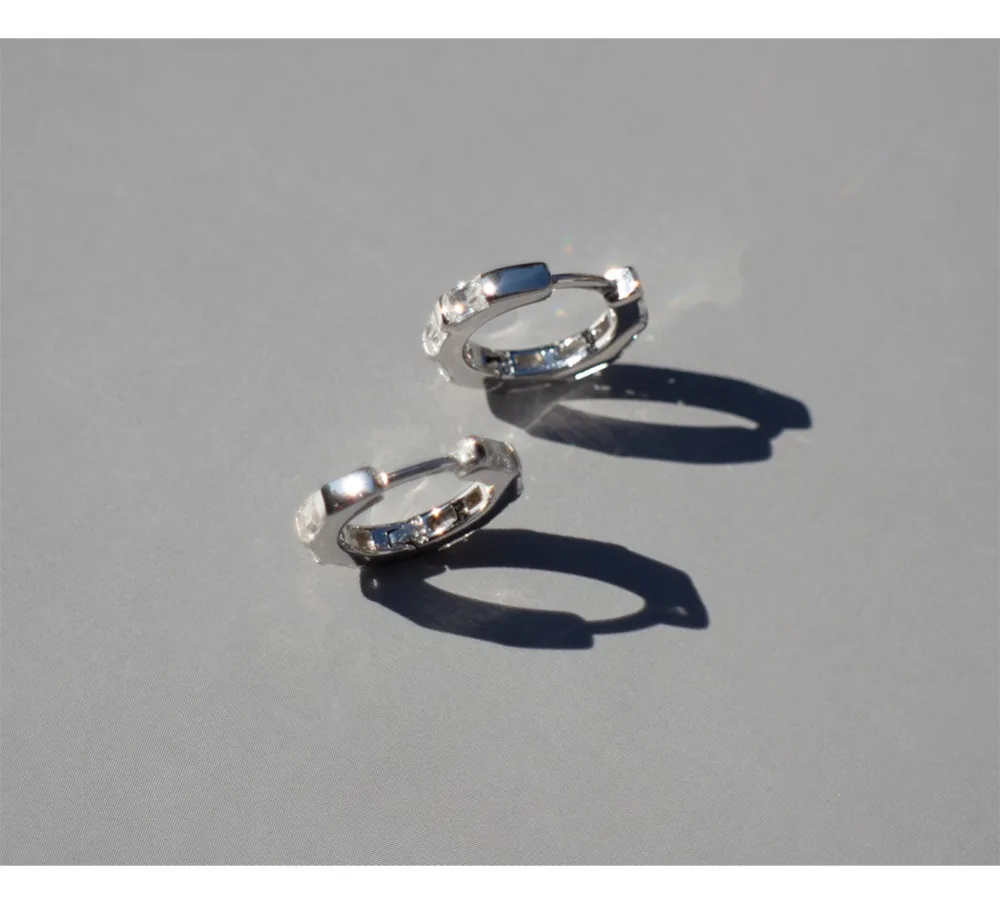 Серьги из серебра 925 пробы, стильные квадратные циркониевые серьги, кольцо для ушей, Пряжка для ушей, простой темперамент, тренд для девушек, серебряные серьги, ювелирные изделия
