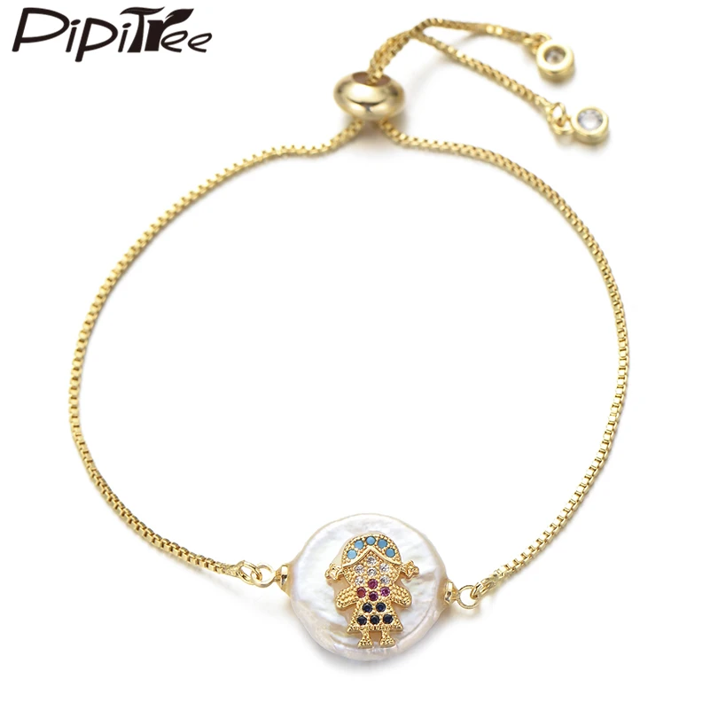 

Pipitree CZ Boys & Girls Family Bracelets Slider Chain Natural Shell Charm Cubic Zirconia Bracelet Bangle Women Fashion Jewelry