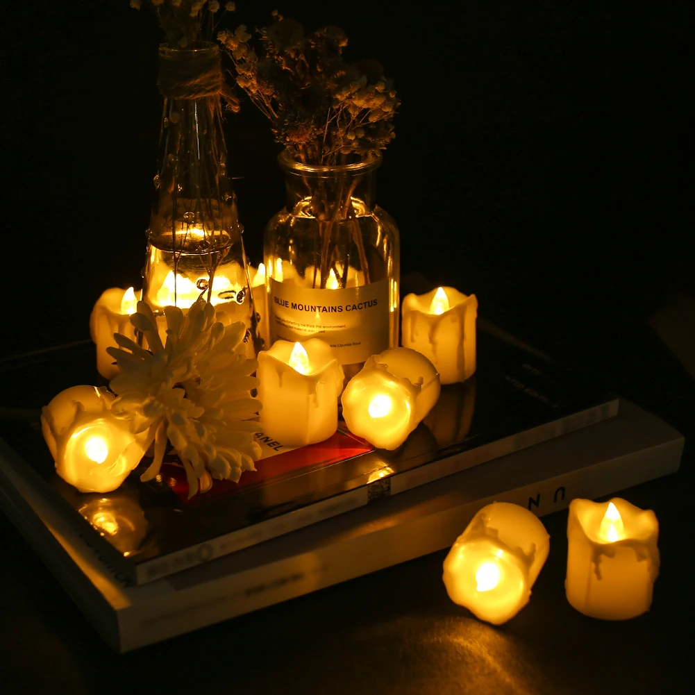 

6/12/24Pcs LED Tea Light Candles Battery Powered Flameless Flickering Lamp for Christmas Church Home Party Decoration Lighting