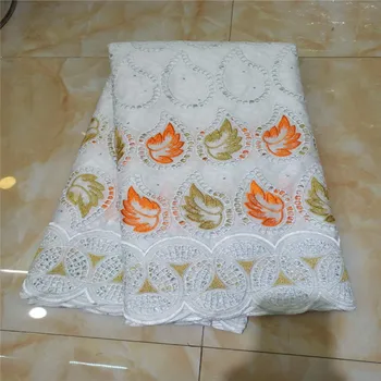 

white 2020 orange African bazin riche fabric with brode Latest fashion embroidery bazin lace fabric with net lace 5 yards white